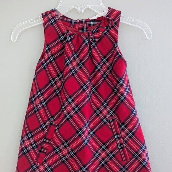 H&M Girls Red Checked Flannel Sleeveless Dress with Bow and Pockets Size 3-4 - Picture 1 of 8